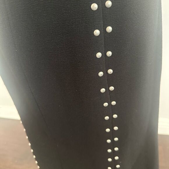 Maje Studded Accents Midi Length Black Skirt with Slits - Picture 5 of 10